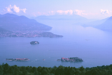 Verbania, Piedmont, Italy, August 16, 1992: a splendid view of Lake Maggiore and its islands from the granite mountain of Mottarone.