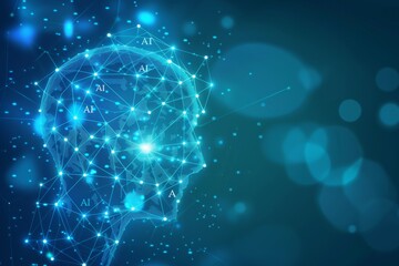 Obraz premium Blue digital brain with interconnected nodes, representing the network and complexity of artificial intelligence systems 