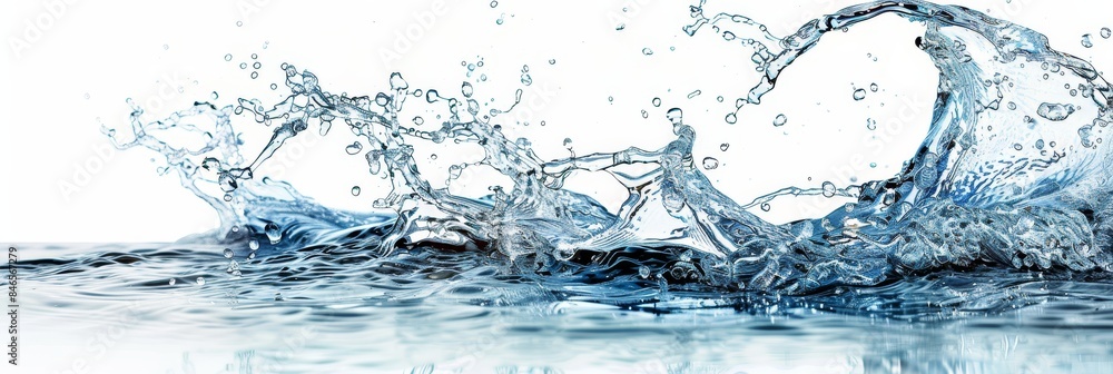 Poster dynamic water splash with clear blue liquid, capturing the essence of nature purity and refreshing e