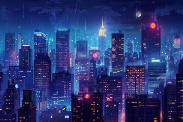 Obraz premium Majestic Purple Skyscraper in Urban Skyline