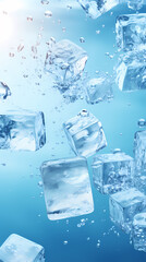 Obraz premium Ice cubes on blue background