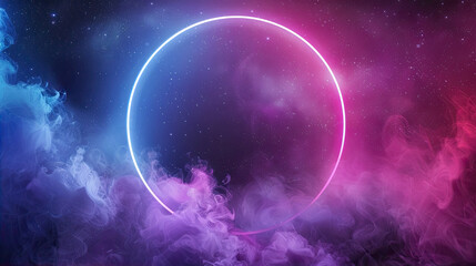 colorful sky with clouds and a neon light ring 