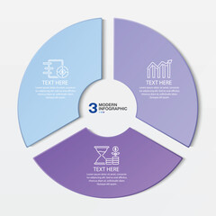 Blue tone circle infographic with 3 steps, process or options.