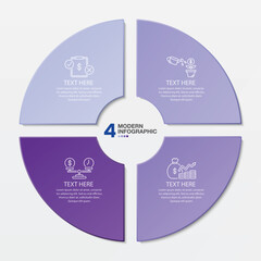 Blue tone circle infographic with 4 steps, process or options.