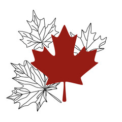 red maple leaf with shadow. Maple leaf icon. Canada symbol. Vector illustration isolated on white background. Elements for the design. 
