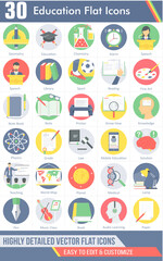 A set of 30 education icons as speech, library, sport
