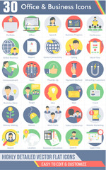 A set of 30 office and business icons as portfolio, office, speech, business progress