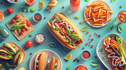 Juicy street food flat design top view Greek gyros animation Vivid