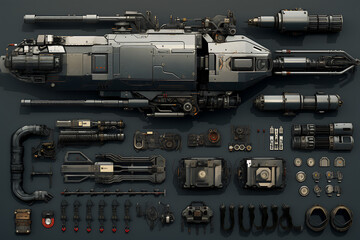 military items on a black background