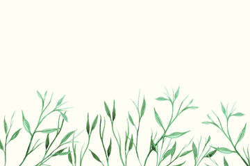 Fototapeta premium Green watercolor Grass. Horizontal botanical vector border. Watercolor hand drawn isolated illustration border, meadow background for your design. Watercolor Web Banner.