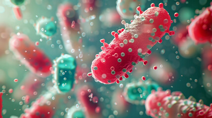 Сoncept of interaction between antibiotic and gut microbiome. 3d abstract illustration.