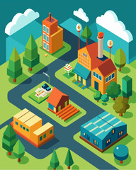 The outskirts of town littered with warehouses and assembly plants replacing meadows and farmlands.. Vector illustration