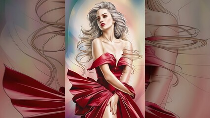 Fototapeta premium Female line art. Line drawing woman Poster