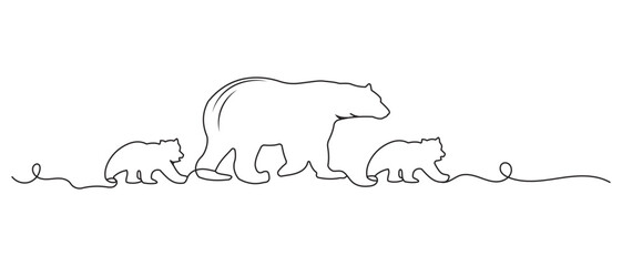 Bear and cub line art vector illustration on white background. Polar bear icon, vector, Wild animal line symbol. Vector illustration. © Vector Vista