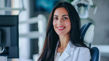 Fototapeta premium Confident young female doctor smiling in clinic office