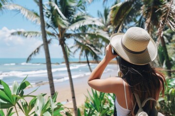 Fototapeta premium Young woman enjoying tropical beach view