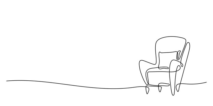 recommend clip art: Continuous line drawing of an armchair on a white background. One-line drawing of a chair, the concept of home comfort. Vector illustration. Line drawing of a sofa