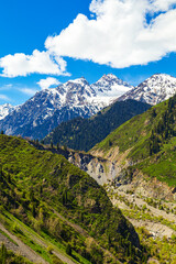 Fototapeta premium View of the Ile Alatau mountains in the national natural park on a bright sunny day.