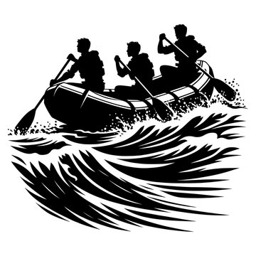 recommend clip art: Rafting team on river silhouette clip art. vector illustration