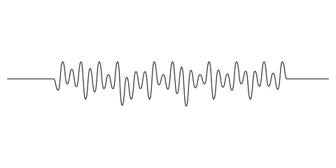 A sine wave signal in the ceiling of one line. Black curve sound wave collection. Voice or music audio concept. Pulsating lines. Electronic radiography.