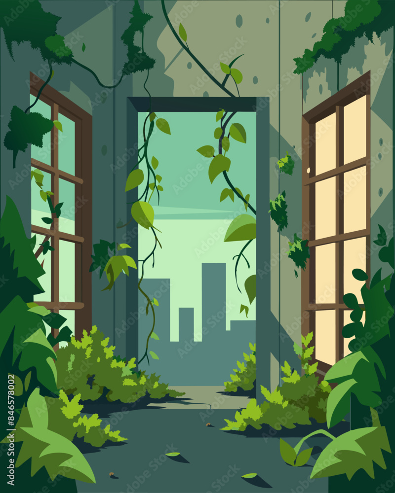 Poster the overgrown plants and vines creeping through the windows and doorways added a touch of nature to 