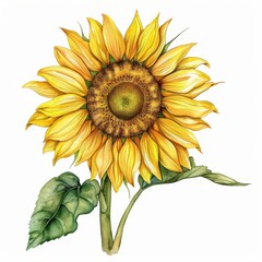 Fototapeta premium Delicate watercolor clipart of a vibrant sunflower in full bloom, isolated on a white background