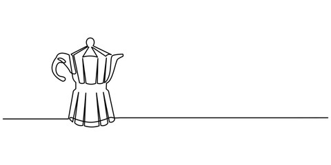One line drawing of a coffee pot above a table in a cafe. Electricity coffee drink tools concept. Caffeine energy drink. Minimalistic design
