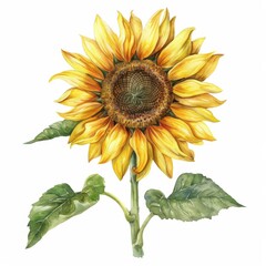 Obraz premium Delicate watercolor clipart of a vibrant sunflower in full bloom, isolated on a white background