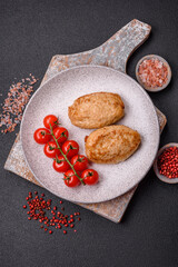Delicious fresh fried minced cutlets with spices and herbs
