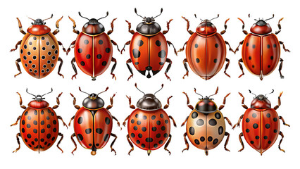 Obraz premium Set Of Ladybugs Isolated On Transparent Background, Collection Of Ladybugs 