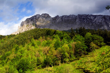Landscape with the Itxina karst massif in the Gorbeia or Gorbea Natural Park.