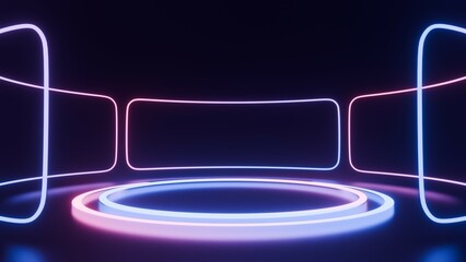 Neon light stage template on black background