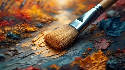 Fototapeta premium A painting with a brush on it with a yellow color