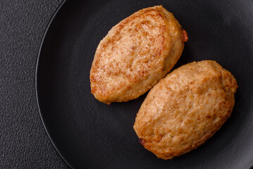 Delicious fresh fried minced cutlets with spices and herbs