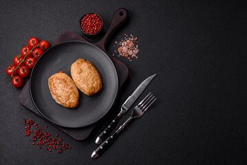 Delicious fresh fried minced cutlets with spices and herbs