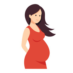 The cartoon depicts a pregnant woman gently cradling her belly