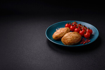 Delicious fresh fried minced cutlets with spices and herbs