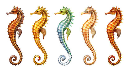 Fototapeta premium Set Of Seahorses Isolated On Transparent Background, Collection Of Seahorses 