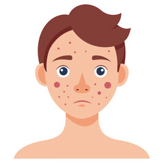 A cartoon depiction of a youthful male displaying acne on his facial skin