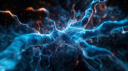 Fototapeta premium Close-up of a single neuron with branching connections
