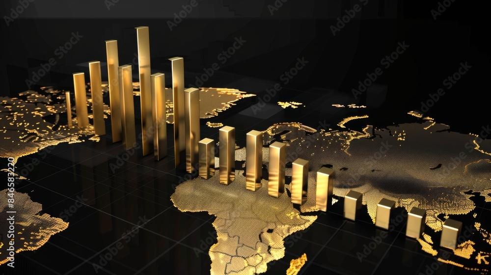 Poster a bar graph showing gold production levels by country, highlighting key contributors to the global g
