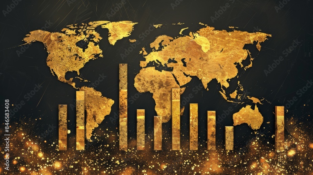 Poster a bar graph showing gold production levels by country, highlighting key contributors to the global g