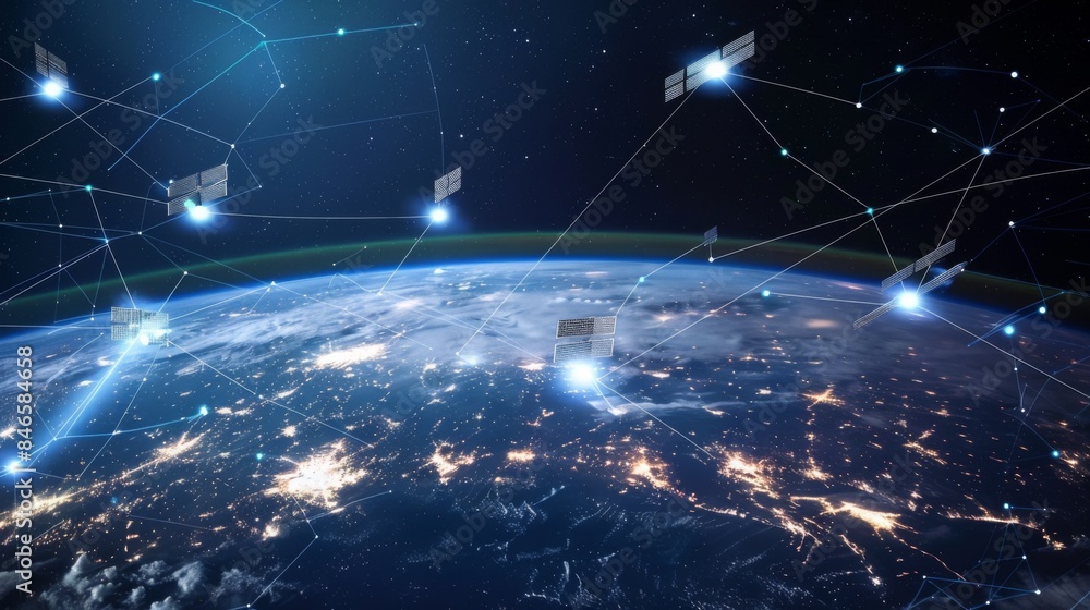 Aufkleber a global network of communication satellites orbiting earth, enabling seamless borderless connectivi