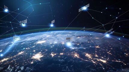 A global network of communication satellites orbiting Earth, enabling seamless borderless connectivity around the clock.