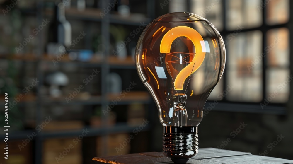 Poster A light bulb with a question mark inside, representing ideas, innovation, and problem-solving concepts.