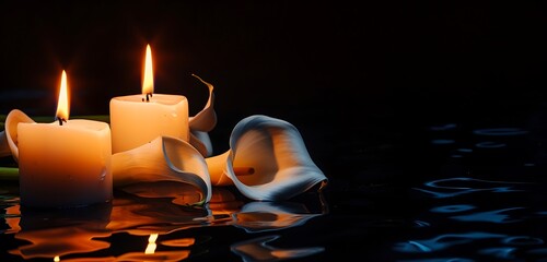 candles background feeling pleasure and romantic background with candle isolated on the white background with abstract lovely pink yellow and blue flower in the background with broad text copy space 