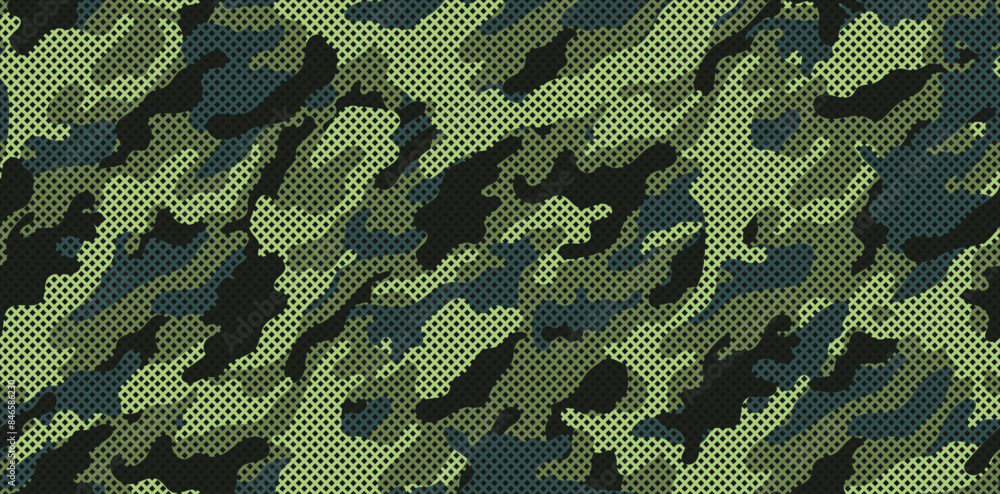 Poster green camouflage military pattern, seamless pattern with grid. vector camouflage pattern for clothin