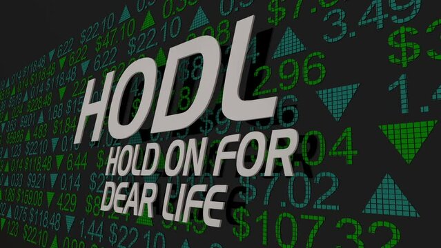 HODL Hold On For Dear Life Stock Share Prices Cryptocurrency Bitcoin Investment 3d Animation