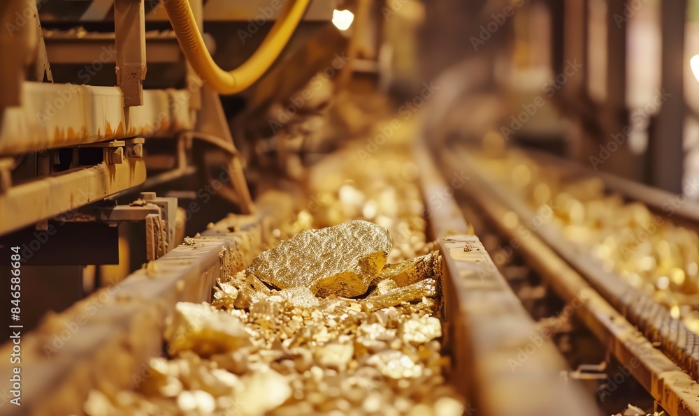 Wall mural Golden Nuggets Traveling on a Conveyor Belt - Wall murals