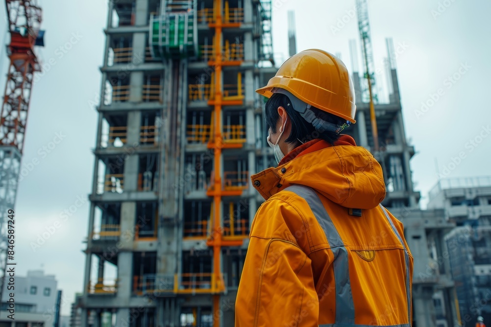 Poster robotics in construction: engineer oversees site operations in japan generative ai